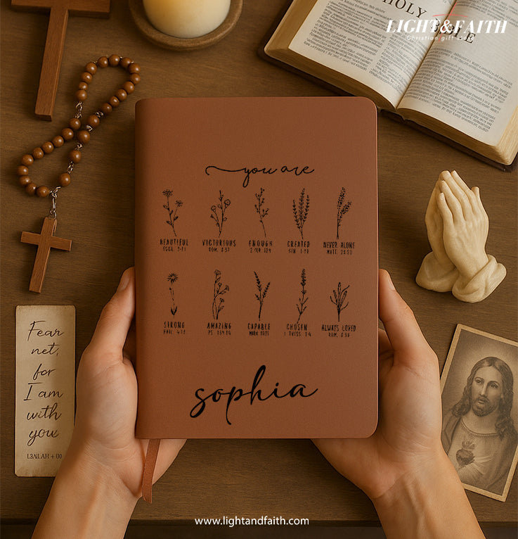 Personalized Christian Journal Gift – Custom Name Prayer Journal, Faith Devotional Notebook, Faith & Prayer Notebook, Religious Gift, First Communion Gifts, Birthday. NBLAF04
